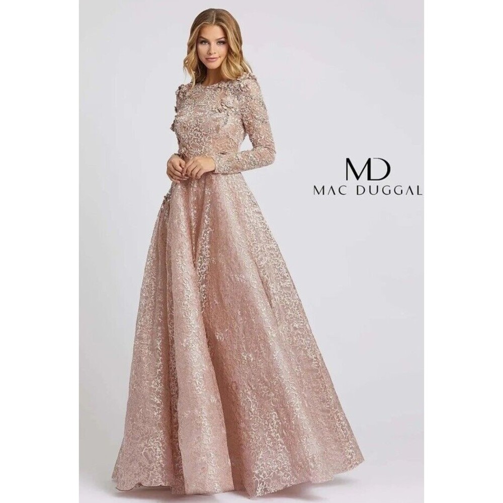 MAC DUGGAL 11121 Mocha‎ Floral Lace Sequin Rhinestone Embellished A-Line Size 8
